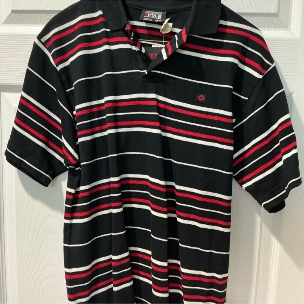South Pole Black and Red Polo Shirt with Stripes - Picture 3 of 4